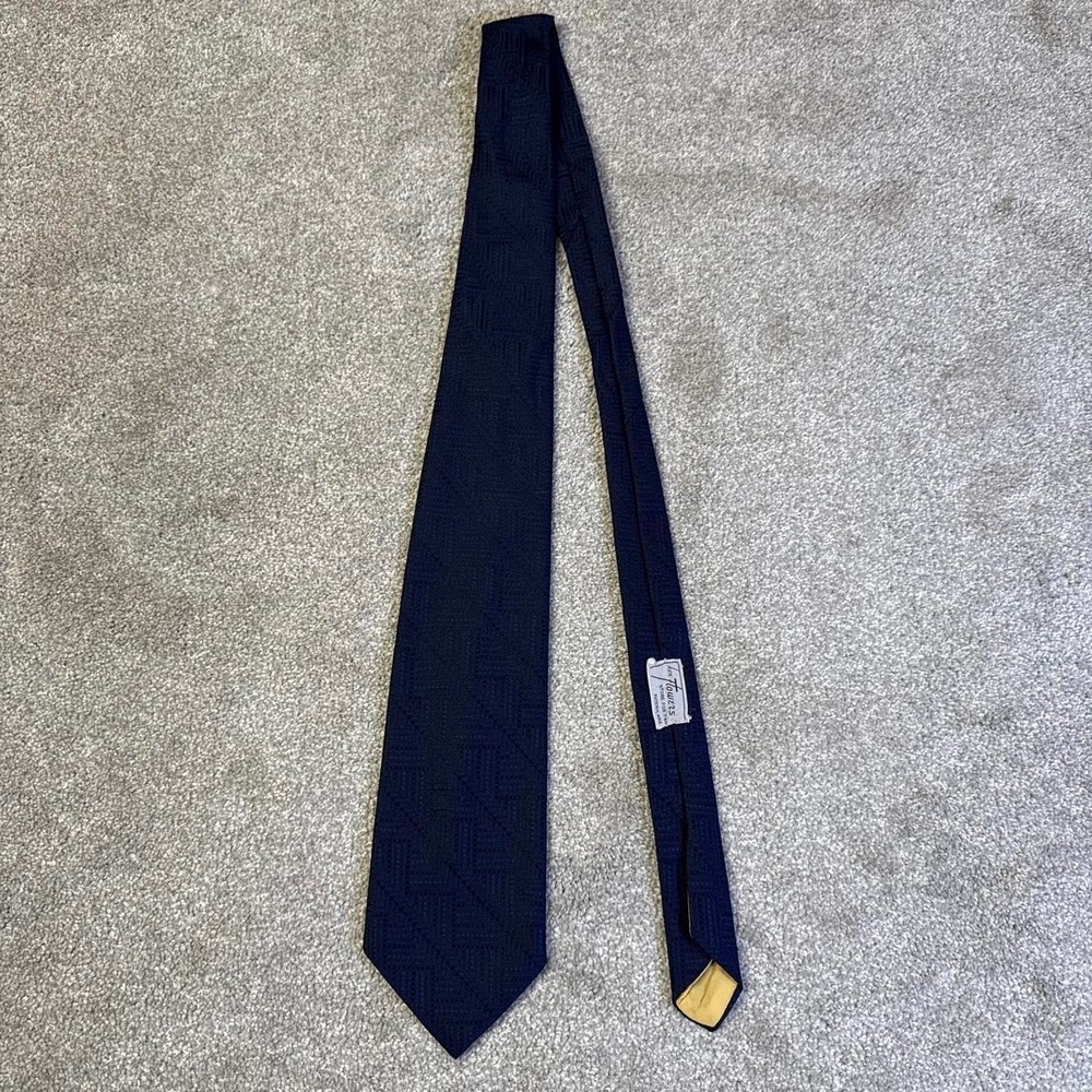 Vintage 2000s Angelo Correlli 100% Italian Design Navy Blue Geometric Necktie